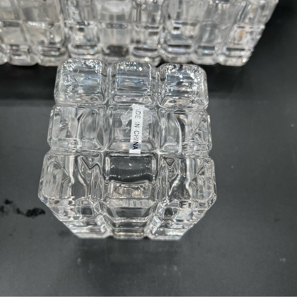 Vntge Crystal block candleholders set of 2 lg brick votive tea light holders - Picture 8 of 16